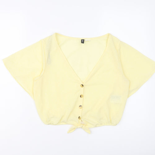 H&M Womens Yellow Polyester Cropped T-Shirt Size S V-Neck
