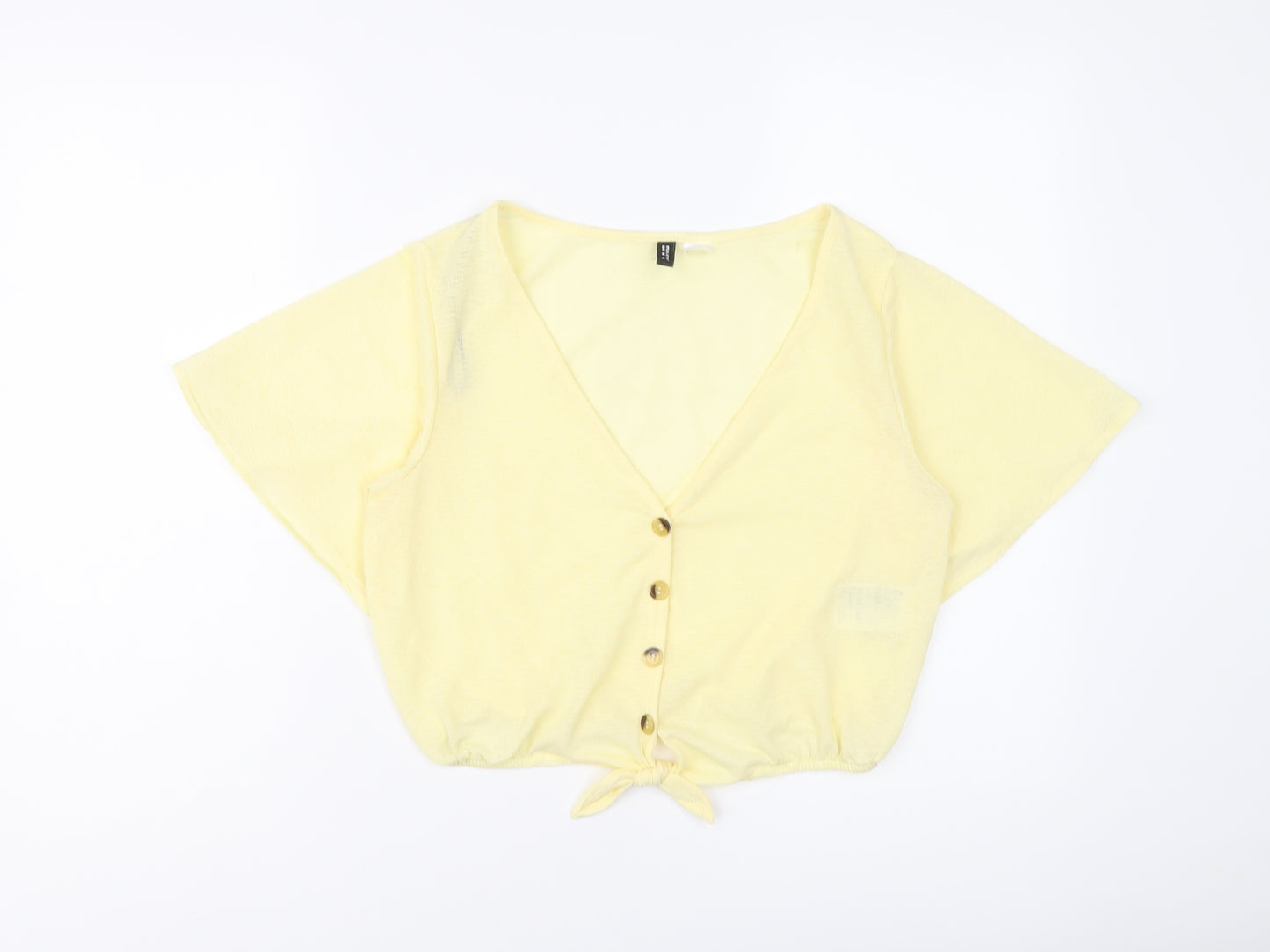 H&M Womens Yellow Polyester Cropped T-Shirt Size S V-Neck