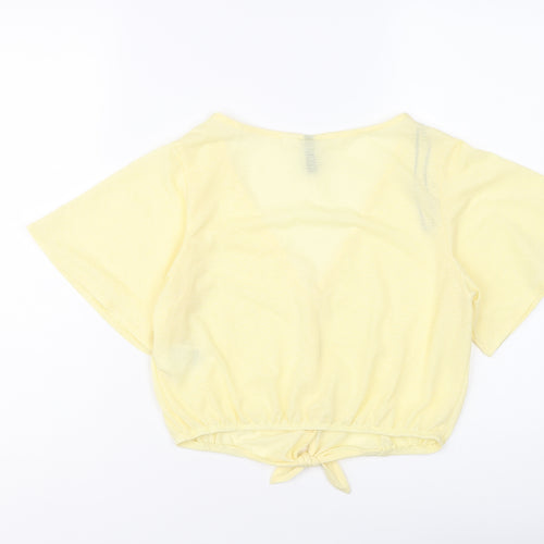 H&M Womens Yellow Polyester Cropped T-Shirt Size S V-Neck