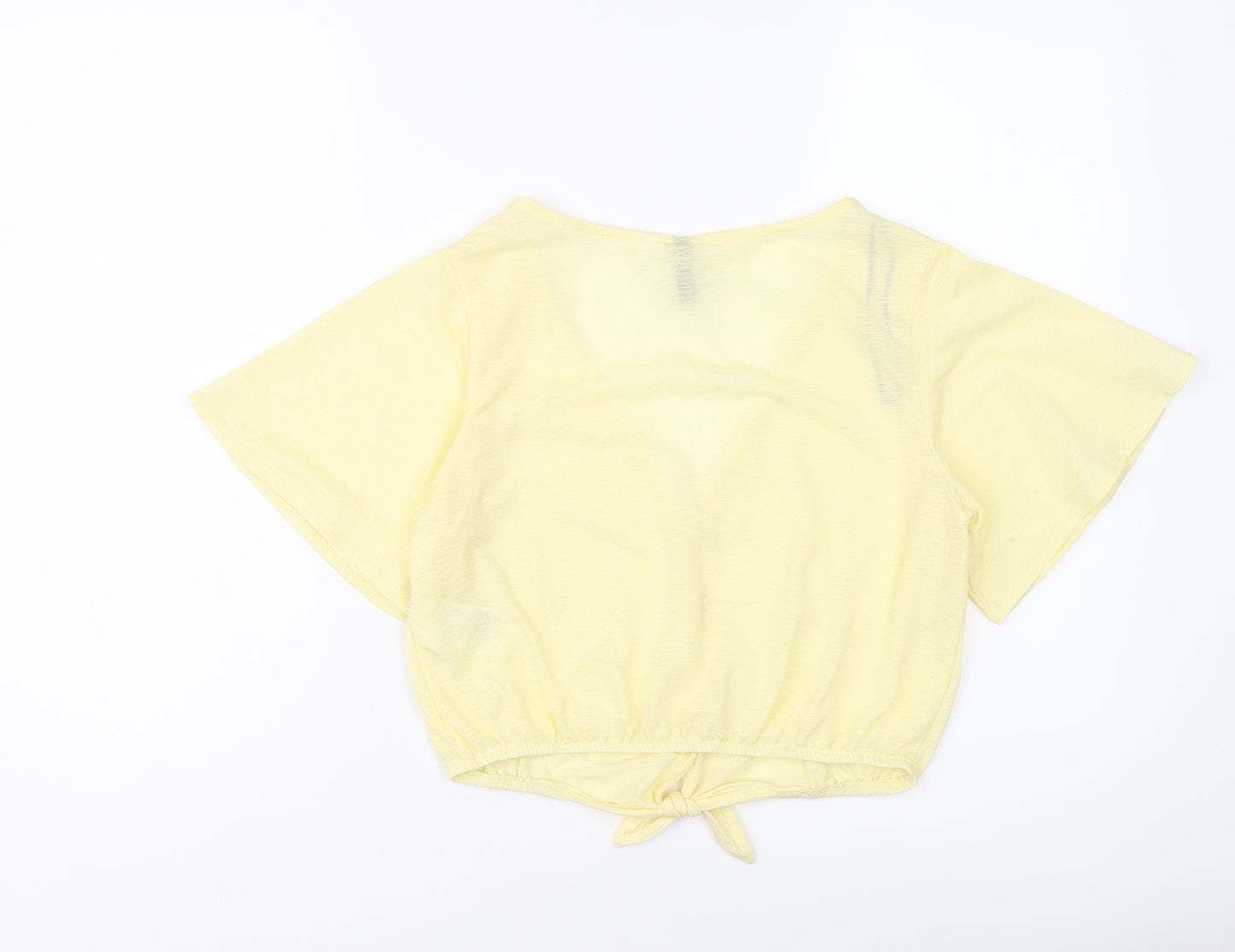 H&M Womens Yellow Polyester Cropped T-Shirt Size S V-Neck