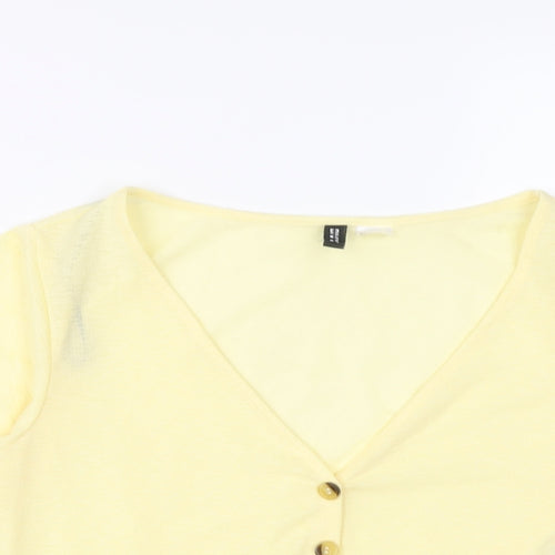 H&M Womens Yellow Polyester Cropped T-Shirt Size S V-Neck