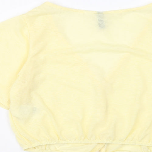 H&M Womens Yellow Polyester Cropped T-Shirt Size S V-Neck