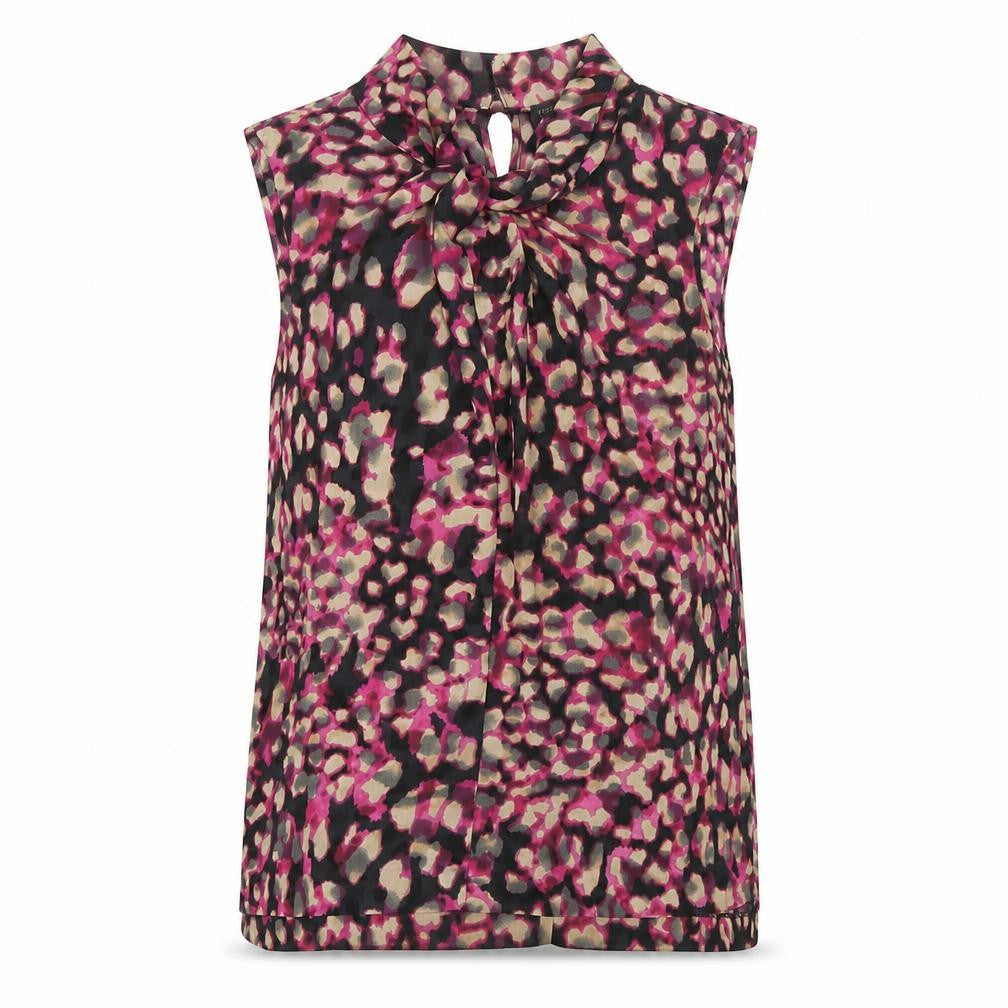 Front view of Fenn Wright Manson women’s multicoloured animal print polyester basic blouse, round neck - leopard print