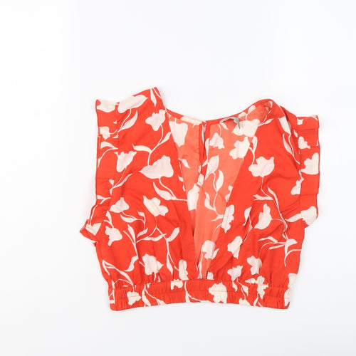 ASOS Womens Red Floral Polyester Cropped Blouse Size 10 V-Neck