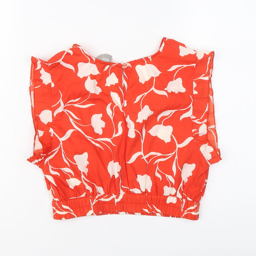 ASOS Womens Red Floral Polyester Cropped Blouse Size 10 V-Neck