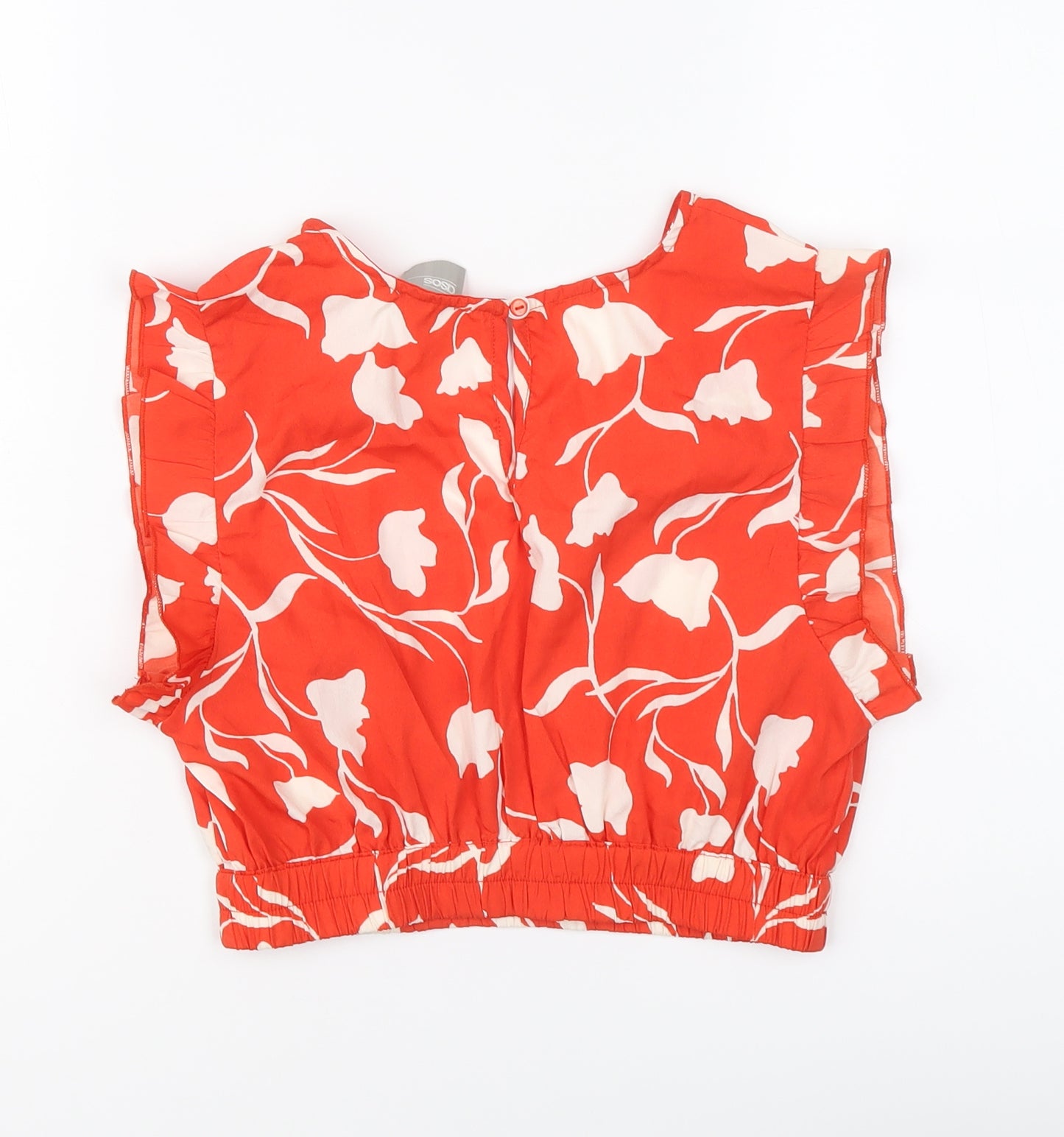 ASOS Womens Red Floral Polyester Cropped Blouse Size 10 V-Neck