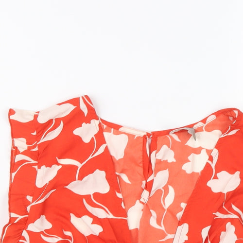 ASOS Womens Red Floral Polyester Cropped Blouse Size 10 V-Neck