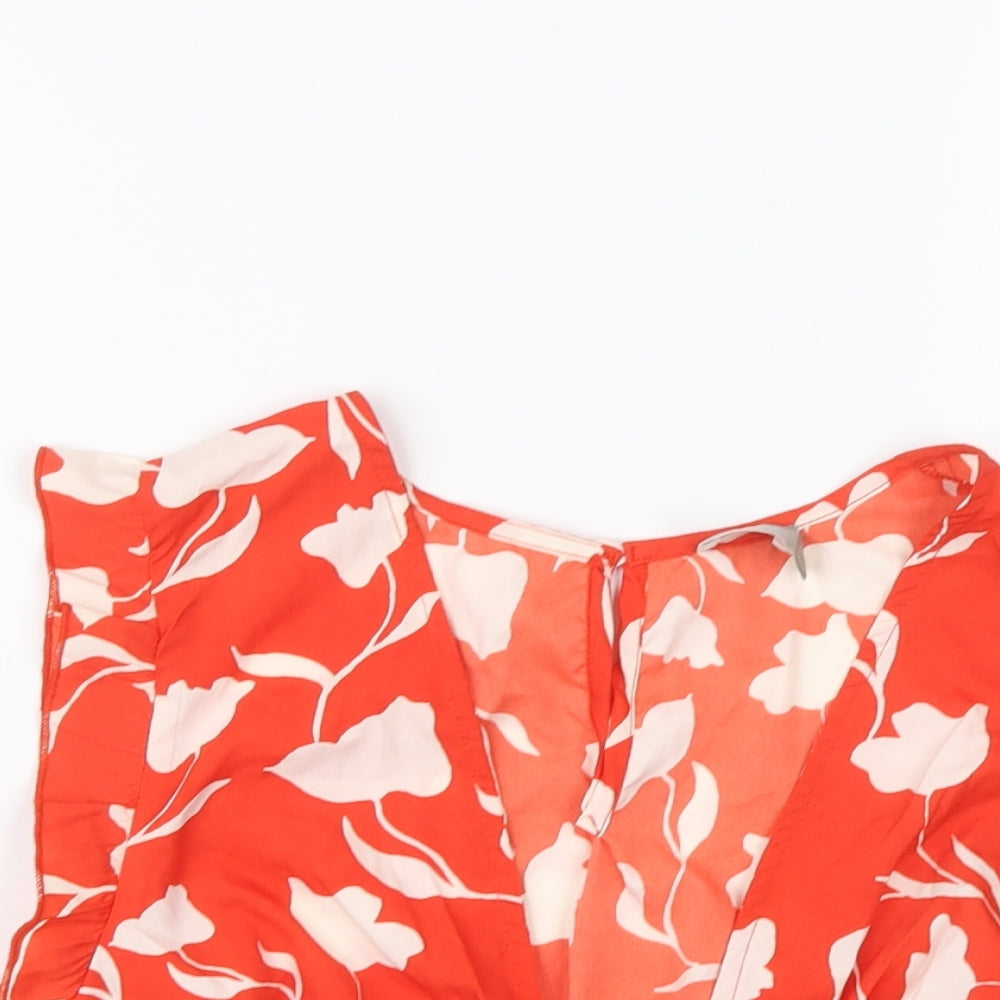 ASOS Womens Red Floral Polyester Cropped Blouse Size 10 V-Neck