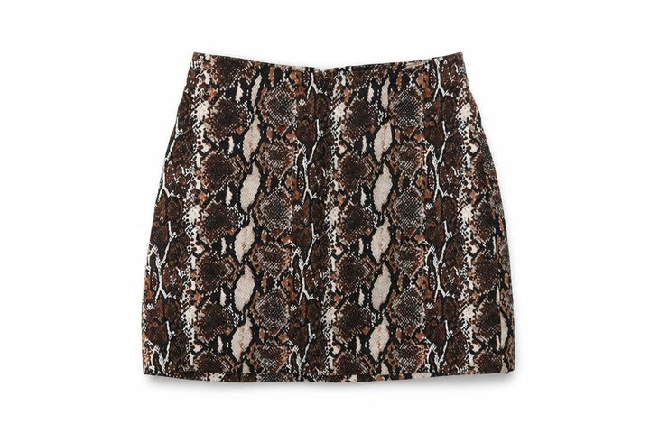 Pull&Bear Womens Brown Animal Print Cotton Mini Skirt Size S Zip - Snakeskin pattern