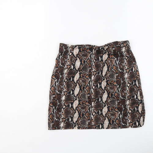 Pull&Bear Womens Brown Animal Print Cotton Mini Skirt Size S Zip - Snakeskin pattern