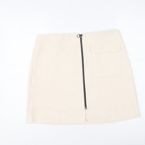 Topshop Womens Beige Polyester A-Line Skirt Size 14 Zip