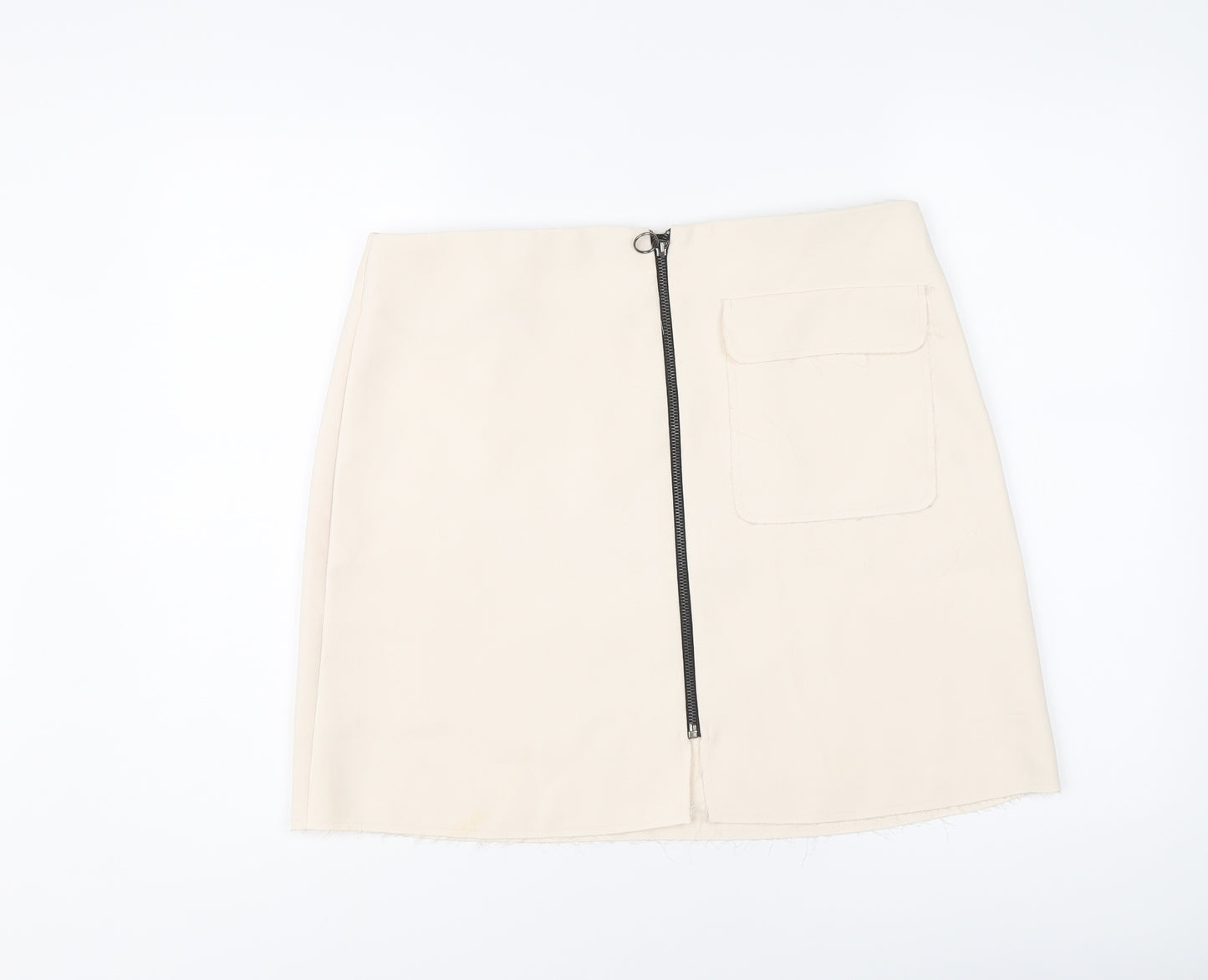 Topshop Womens Beige Polyester A-Line Skirt Size 14 Zip