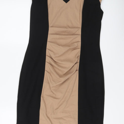Phase Eight Womens Black Colourblock Polyester Pencil Dress Size 14 V-Neck Zip