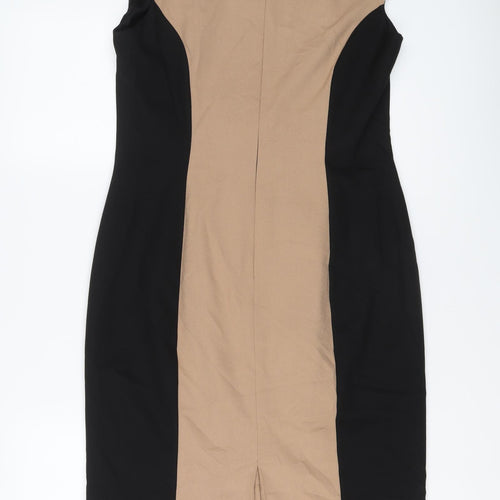 Phase Eight Womens Black Colourblock Polyester Pencil Dress Size 14 V-Neck Zip