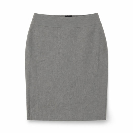 Front view of Marks & Spencer women’s grey polyester a-line skirt, size UK 12, zip