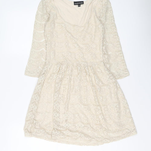Warehouse Womens Ivory Polyester Mini Size 6 Scoop Neck Pullover