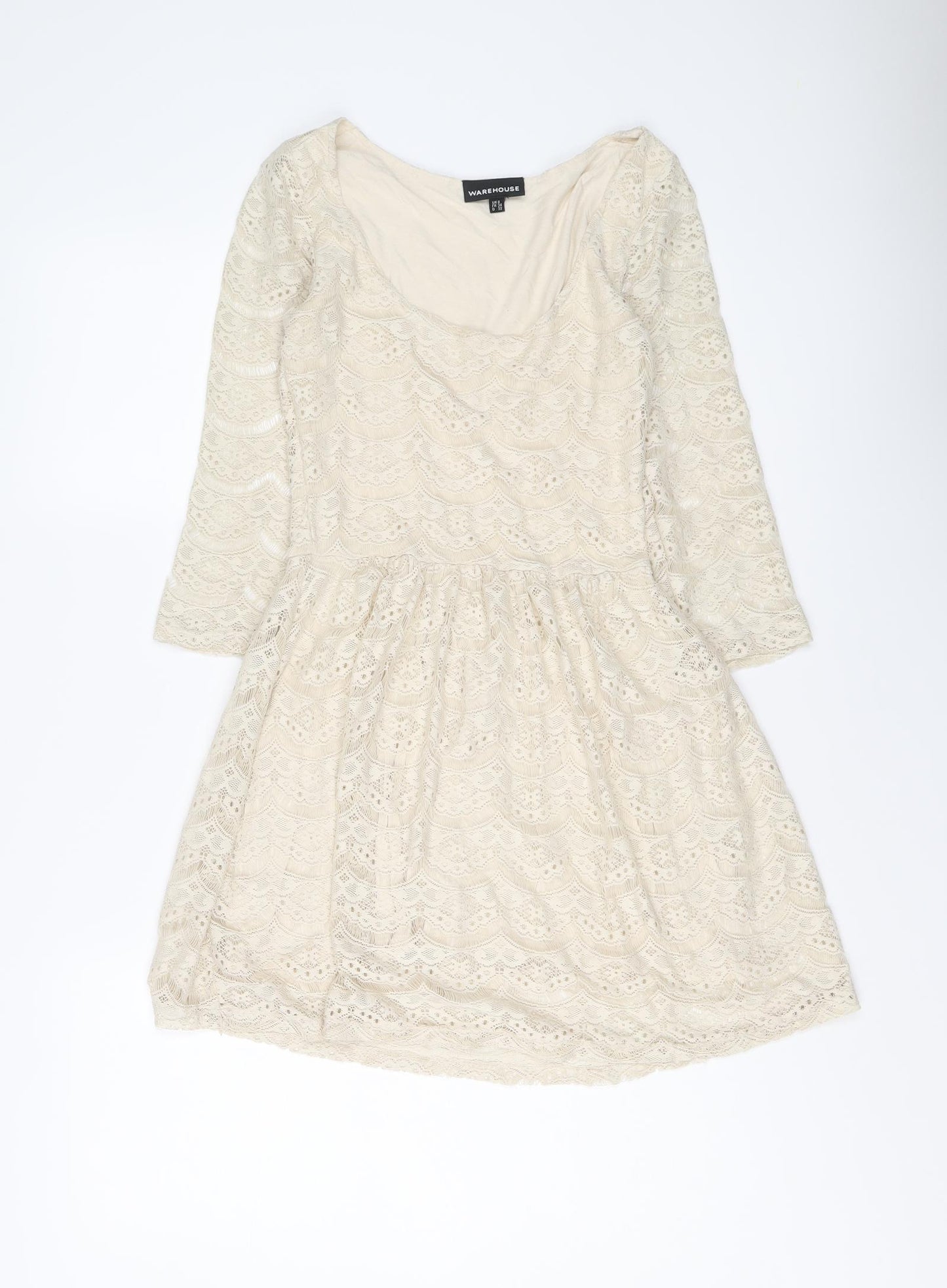 Warehouse Womens Ivory Polyester Mini Size 6 Scoop Neck Pullover