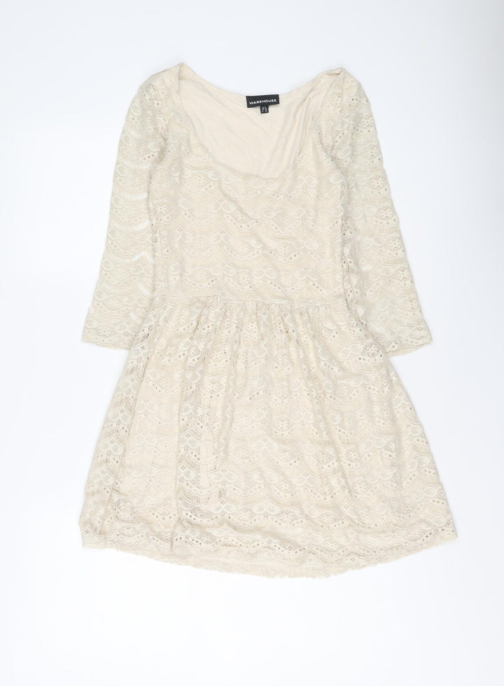 Warehouse Womens Ivory Polyester Mini Size 6 Scoop Neck Pullover