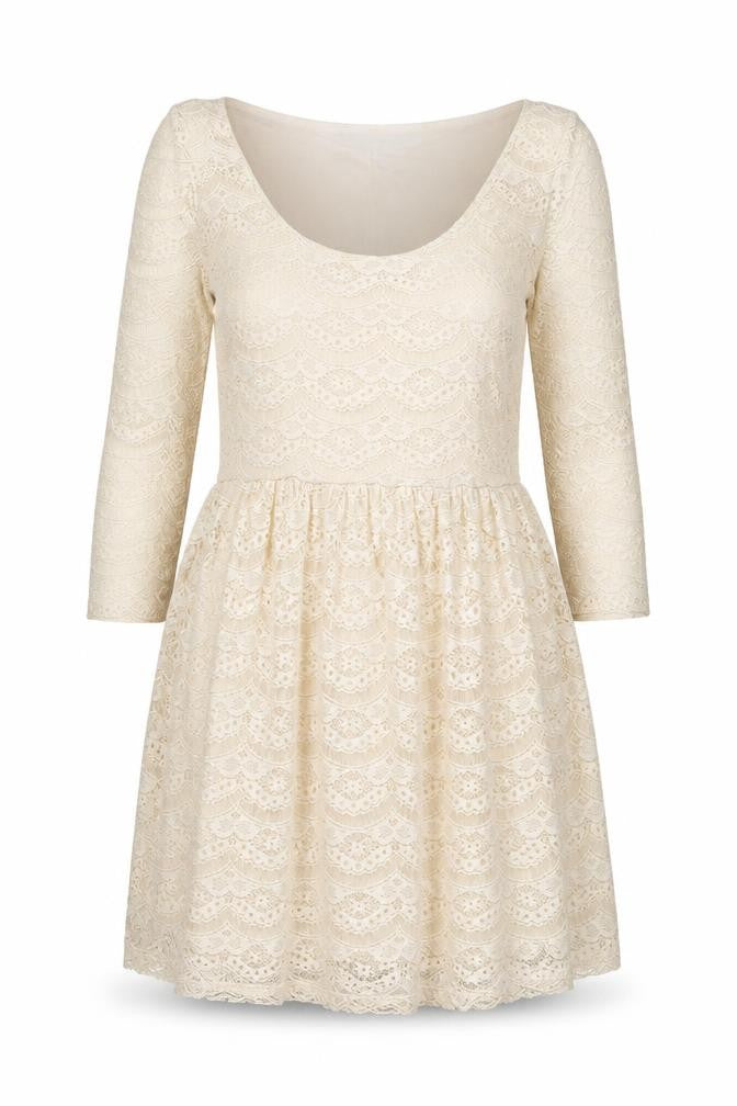 Front view of Warehouse women’s ivory polyester mini, size UK 6, scoop neck pullover