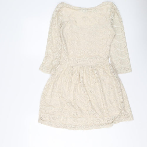 Warehouse Womens Ivory Polyester Mini Size 6 Scoop Neck Pullover