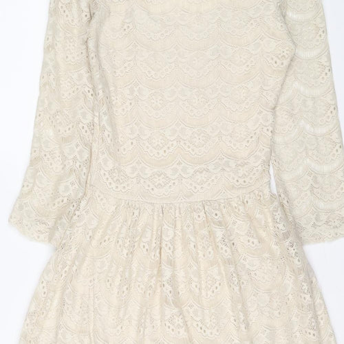 Warehouse Womens Ivory Polyester Mini Size 6 Scoop Neck Pullover