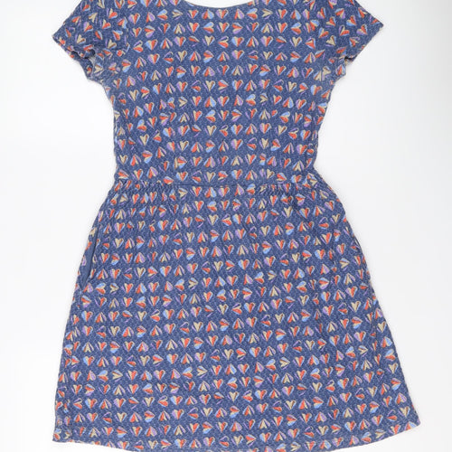 NEXT Womens Blue Geometric Cotton Fit & Flare Size 8 Boat Neck Pullover