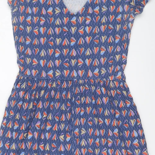 NEXT Womens Blue Geometric Cotton Fit & Flare Size 8 Boat Neck Pullover