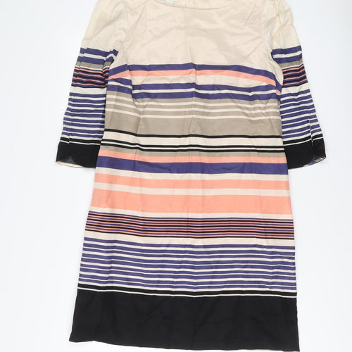 Monsoon Womens Multicoloured Striped Viscose A-Line Size 12 Boat Neck Button