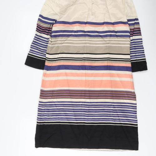 Monsoon Womens Multicoloured Striped Viscose A-Line Size 12 Boat Neck Button