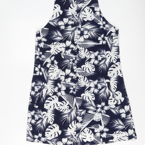 Pull&Bear Womens Blue Floral Polyester Shift Size M Round Neck Zip