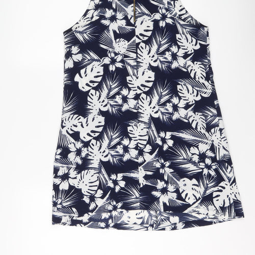Pull&Bear Womens Blue Floral Polyester Shift Size M Round Neck Zip