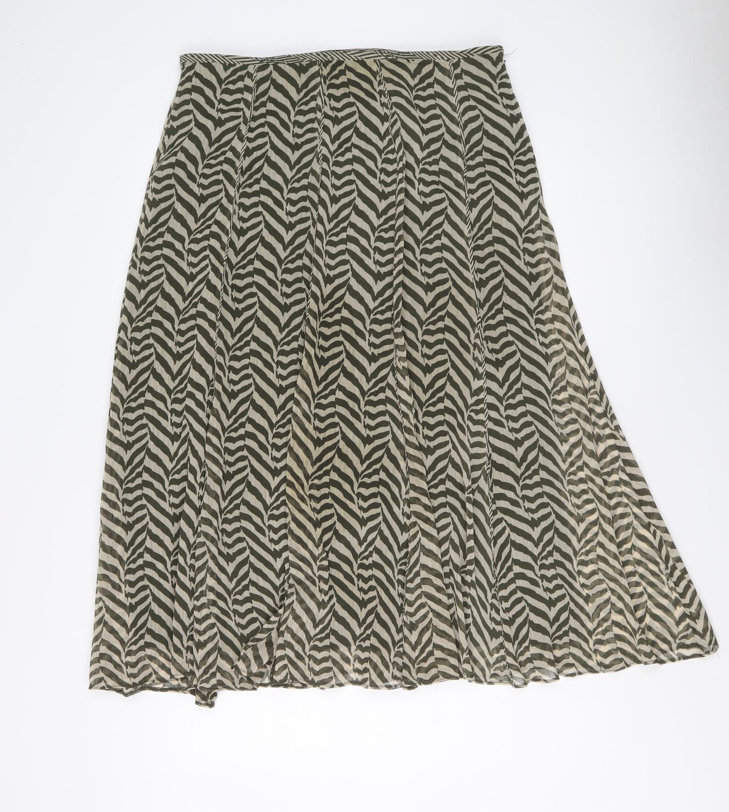 Marks and Spencer Womens Green Geometric Polyester Swing Skirt Size 14 Zip