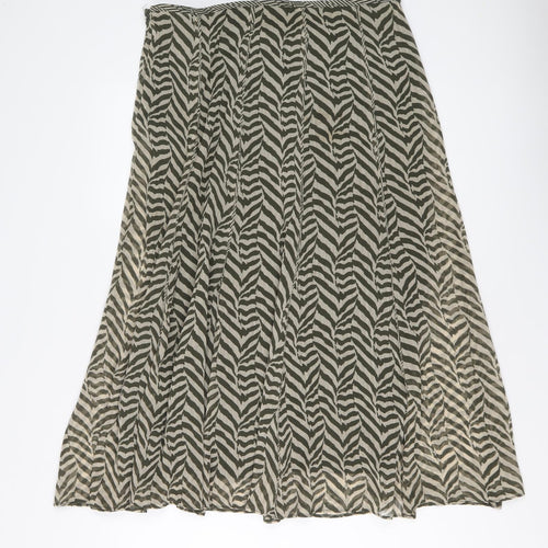 Marks and Spencer Womens Green Geometric Polyester Swing Skirt Size 14 Zip
