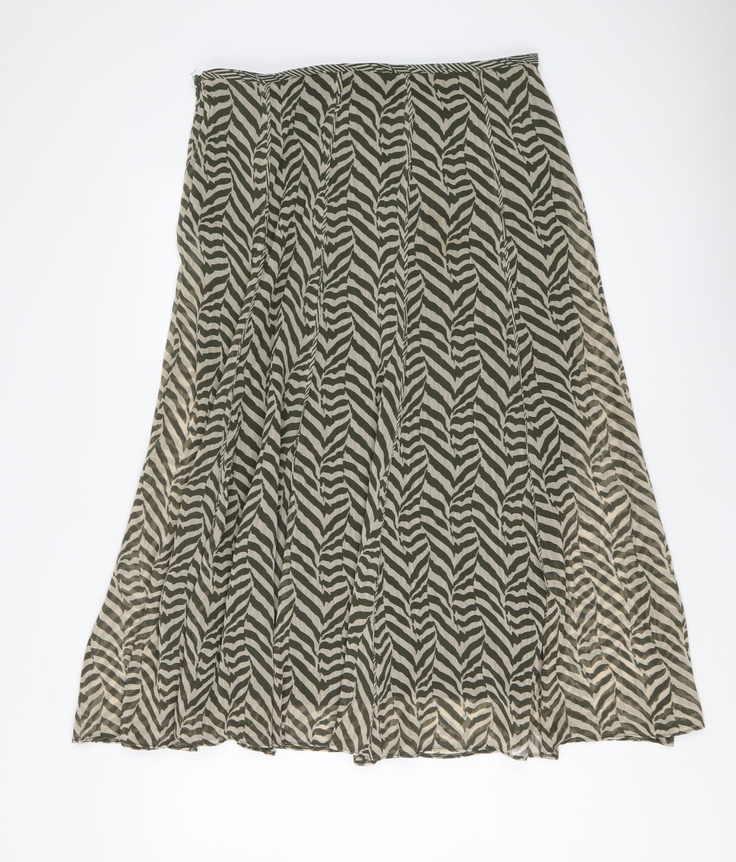 Marks and Spencer Womens Green Geometric Polyester Swing Skirt Size 14 Zip