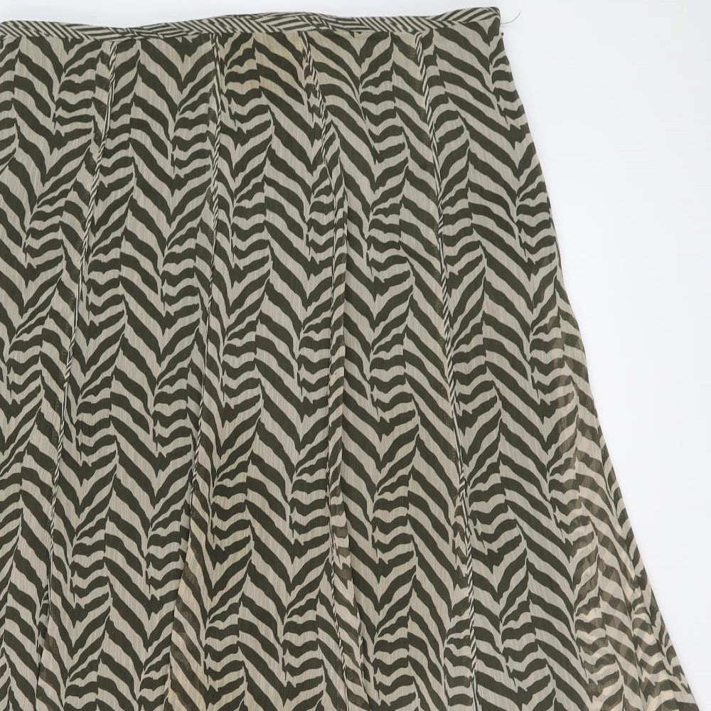 Marks and Spencer Womens Green Geometric Polyester Swing Skirt Size 14 Zip