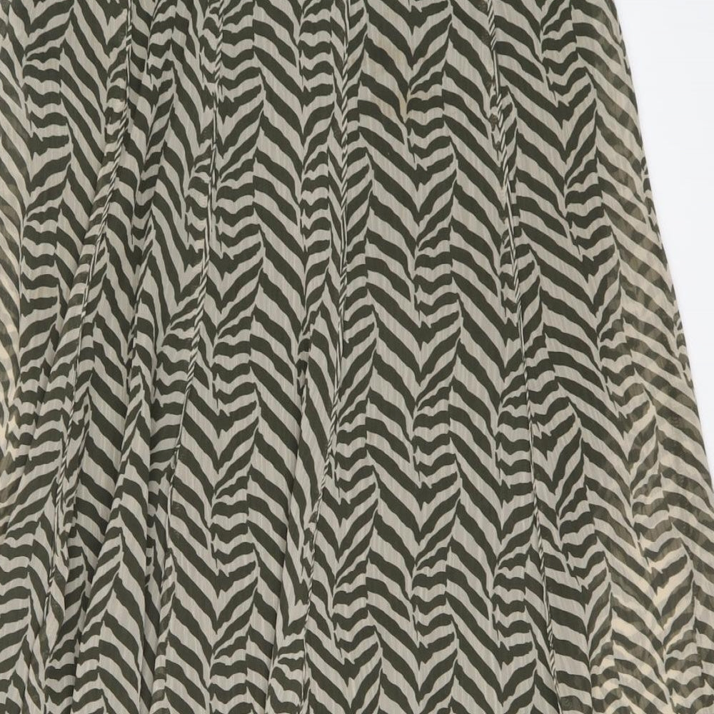 Marks and Spencer Womens Green Geometric Polyester Swing Skirt Size 14 Zip