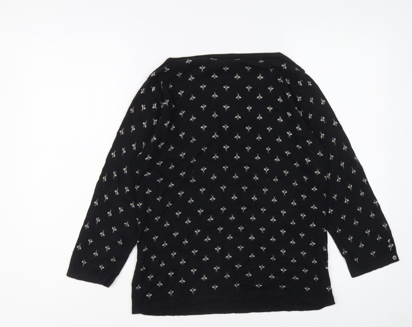 NEXT Womens Black Boat Neck Geometric Cotton Pullover Jumper Size 12 - Bee Print