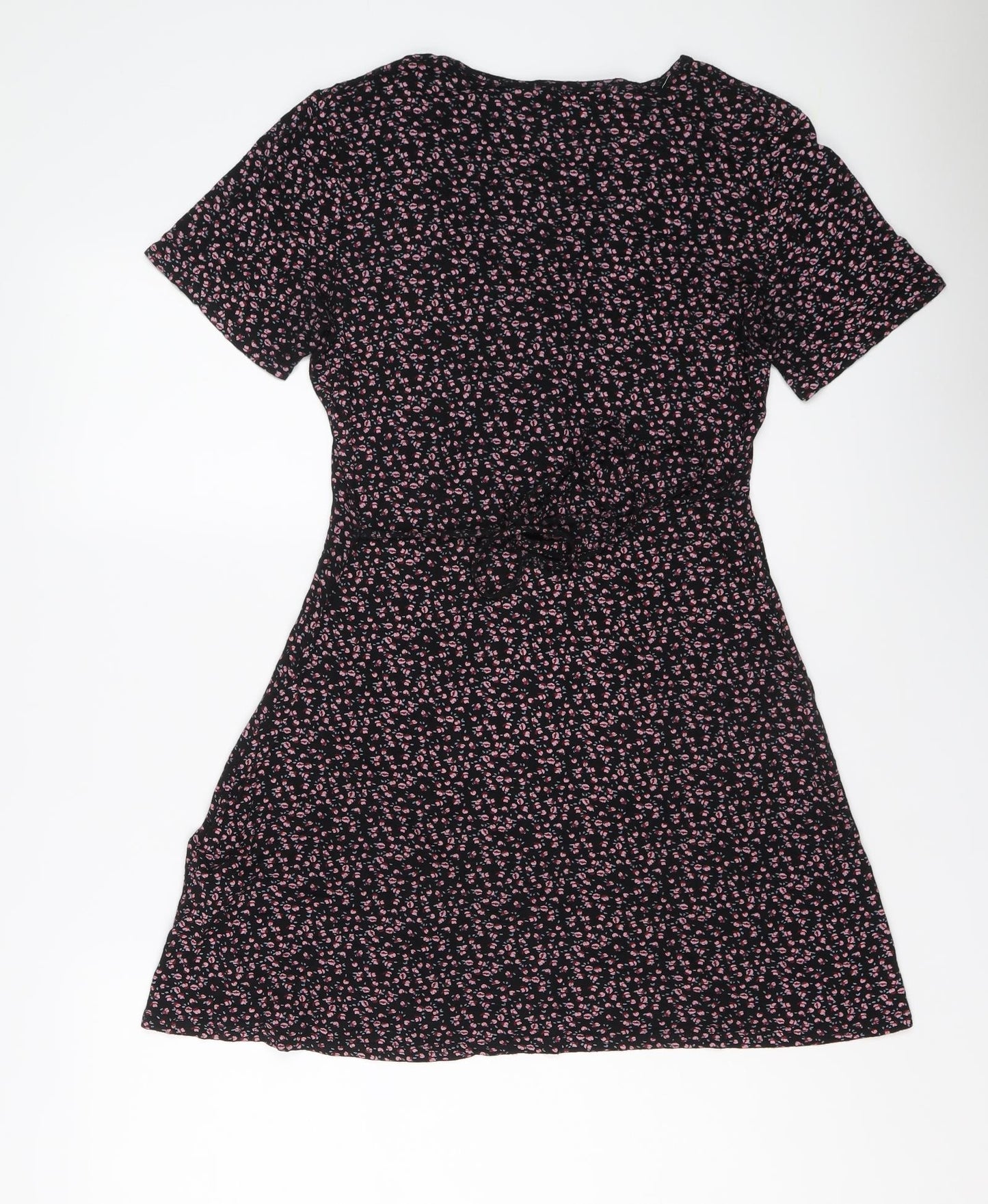 Cameo Rose Womens Black Floral Viscose Mini Size 8 V-Neck Button