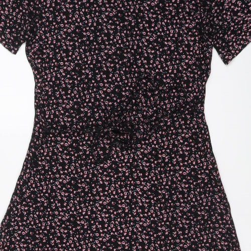 Cameo Rose Womens Black Floral Viscose Mini Size 8 V-Neck Button