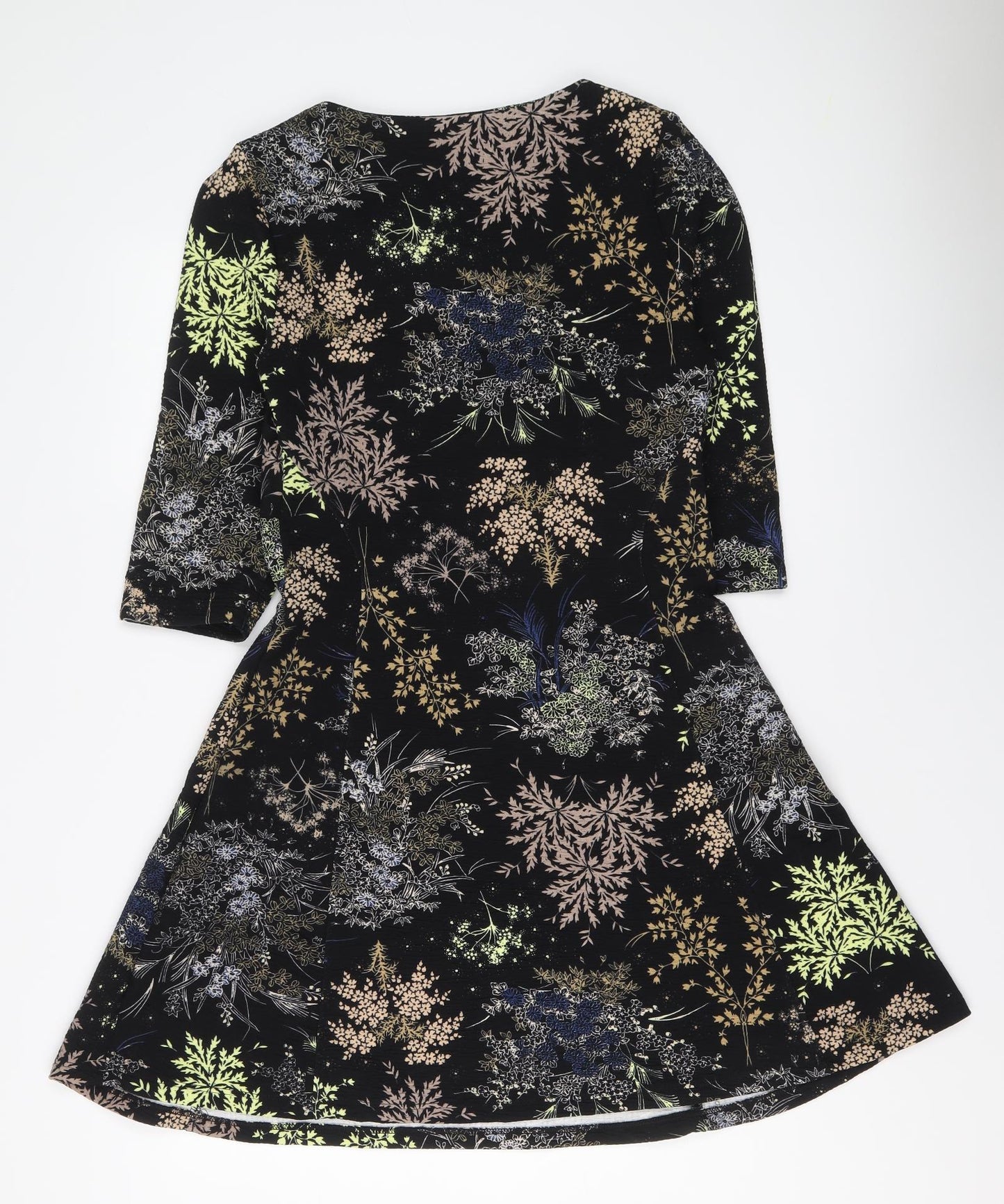 NEXT Womens Black Geometric Polyester Fit & Flare Size 12 Boat Neck Pullover