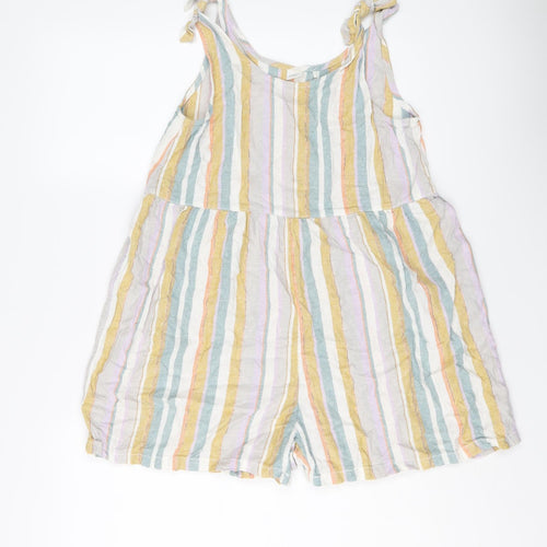 NEXT Girls Multicoloured Striped Linen Playsuit One-Piece Size 12 Years Pullover