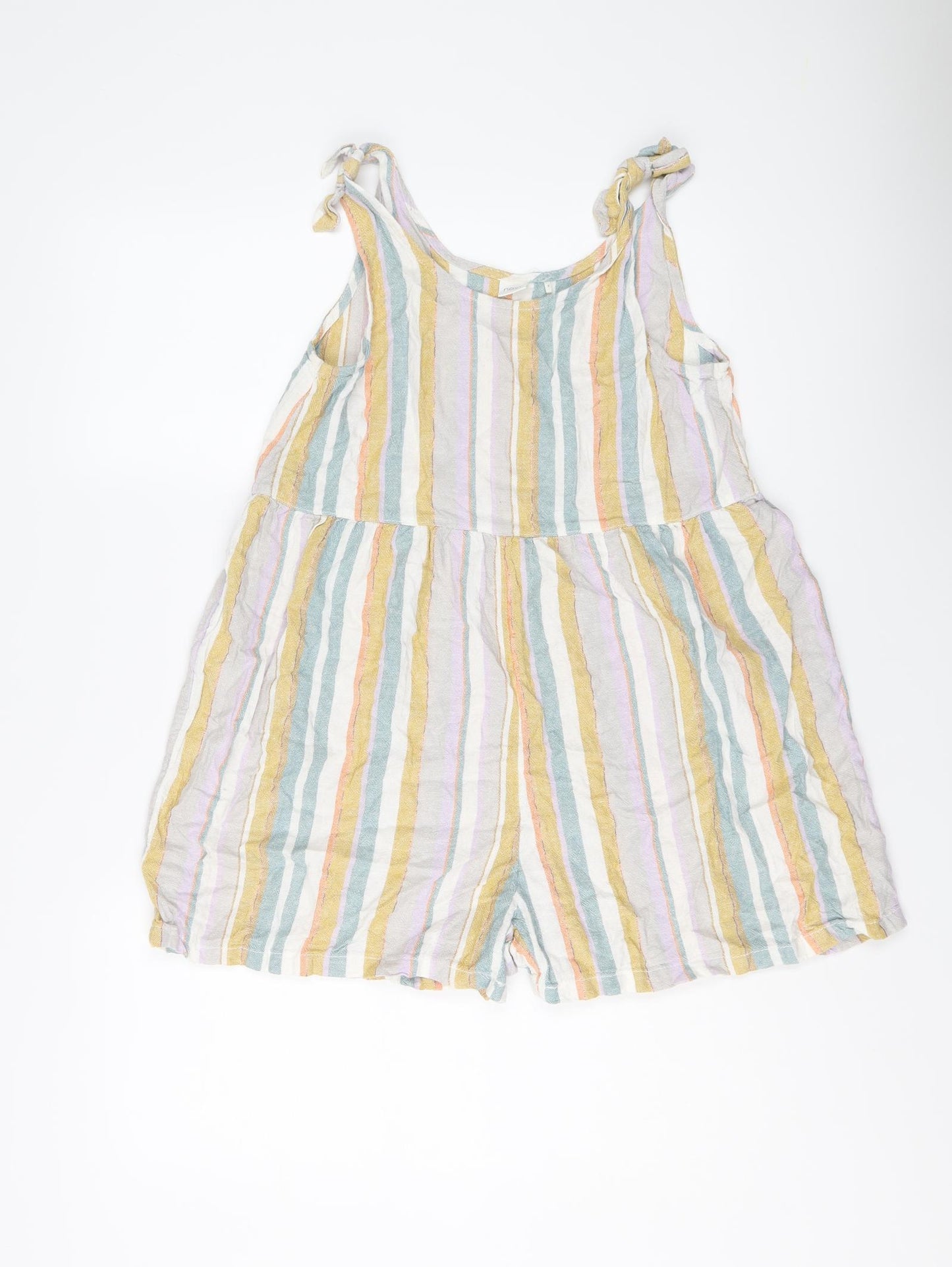 NEXT Girls Multicoloured Striped Linen Playsuit One-Piece Size 12 Years Pullover