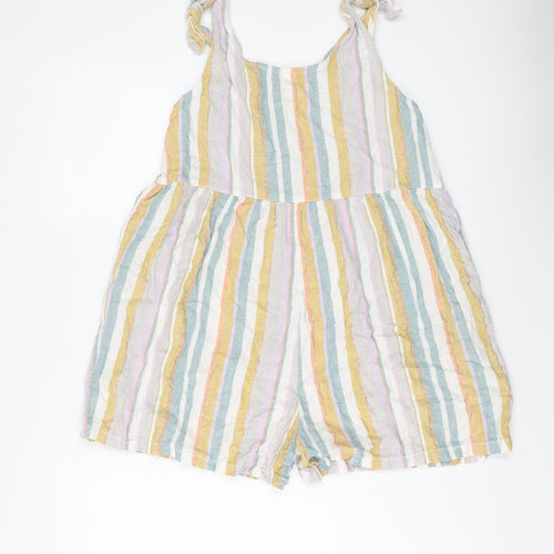NEXT Girls Multicoloured Striped Linen Playsuit One-Piece Size 12 Years Pullover
