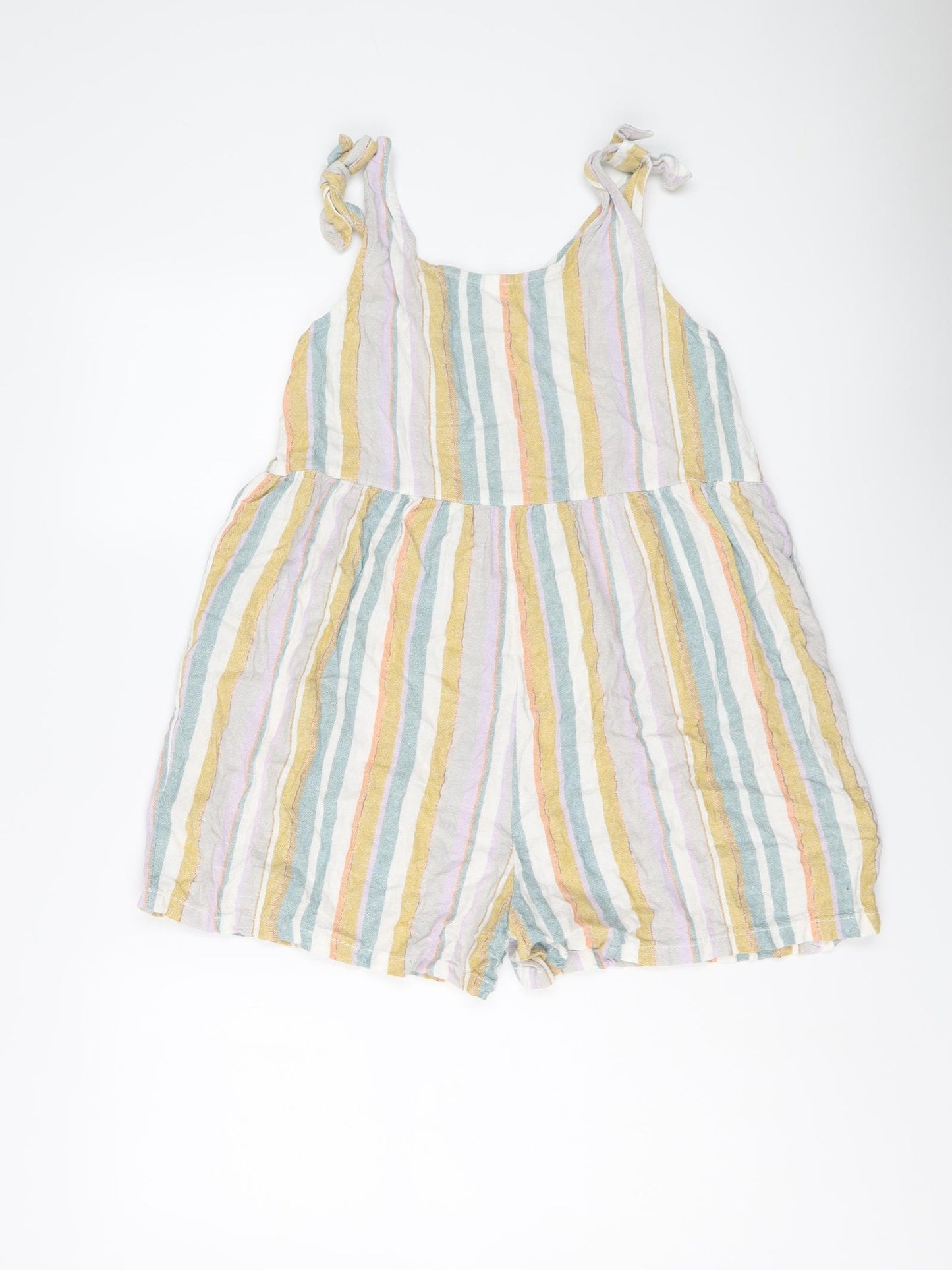 NEXT Girls Multicoloured Striped Linen Playsuit One-Piece Size 12 Years Pullover