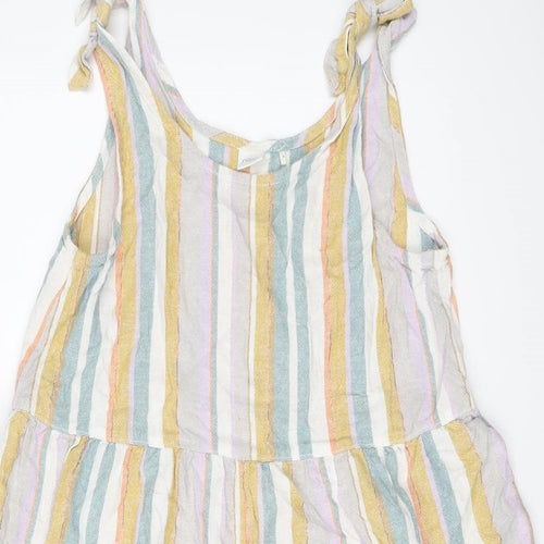NEXT Girls Multicoloured Striped Linen Playsuit One-Piece Size 12 Years Pullover