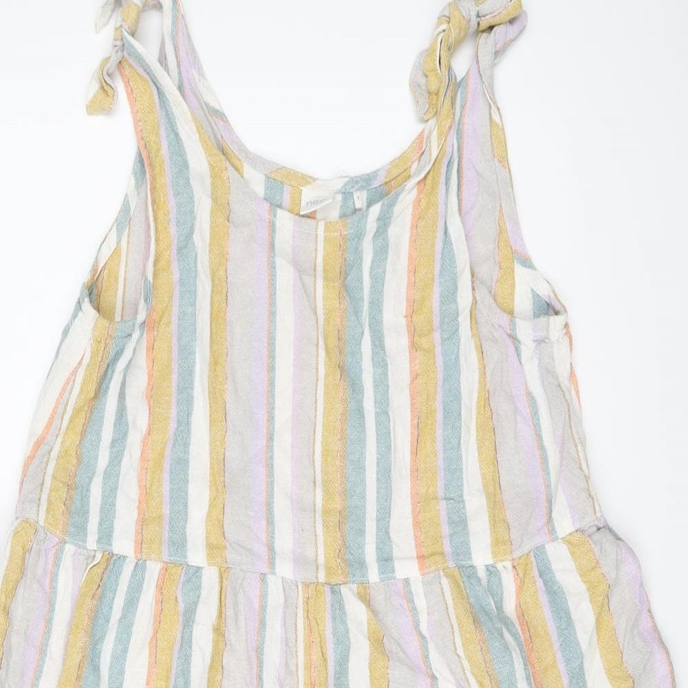 NEXT Girls Multicoloured Striped Linen Playsuit One-Piece Size 12 Years Pullover