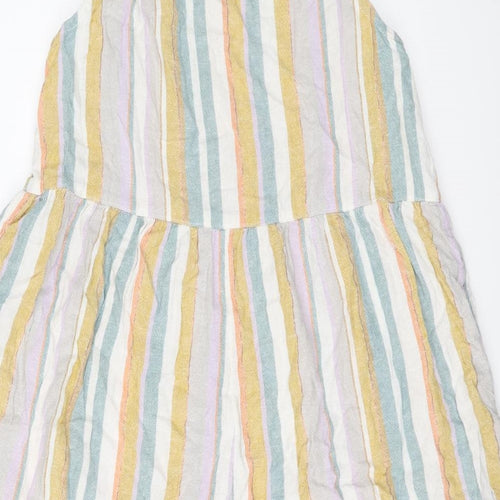 NEXT Girls Multicoloured Striped Linen Playsuit One-Piece Size 12 Years Pullover