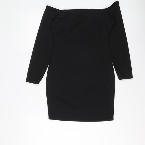 PRETTYLITTLETHING Womens Black Polyester Mini Size 6 Off the Shoulder Pullover