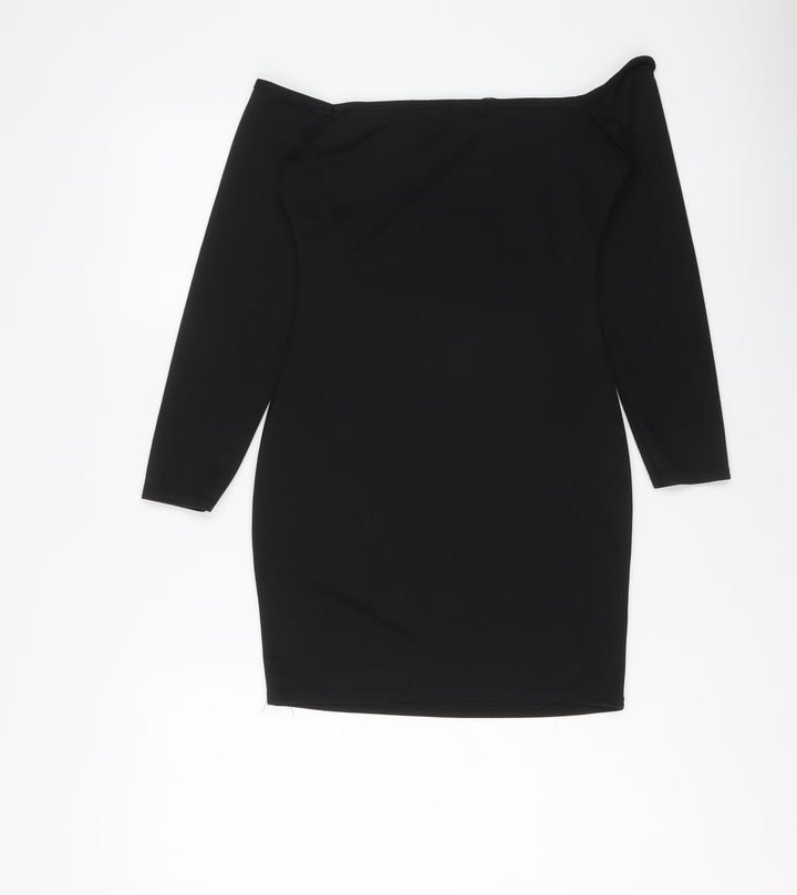PRETTYLITTLETHING Womens Black Polyester Mini Size 6 Off the Shoulder Pullover