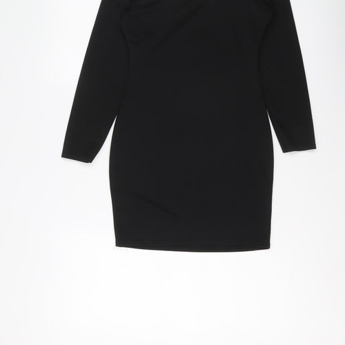 PRETTYLITTLETHING Womens Black Polyester Mini Size 6 Off the Shoulder Pullover